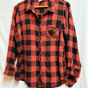 Orange and Black Plaid Button-Up Flannel